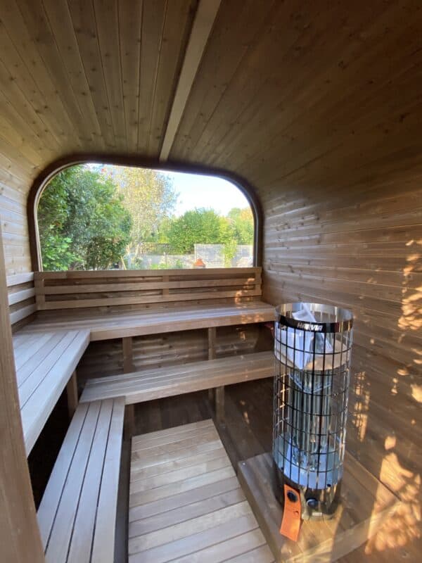 Inside of Hekla Cube sauna Bournemouth Dorset