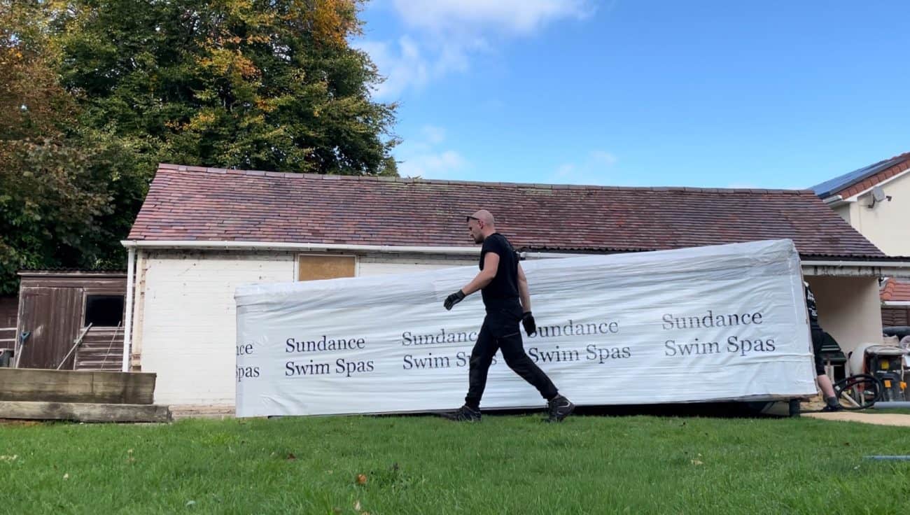 installing a swim spa with no crane access in Ferndown, Dorset.