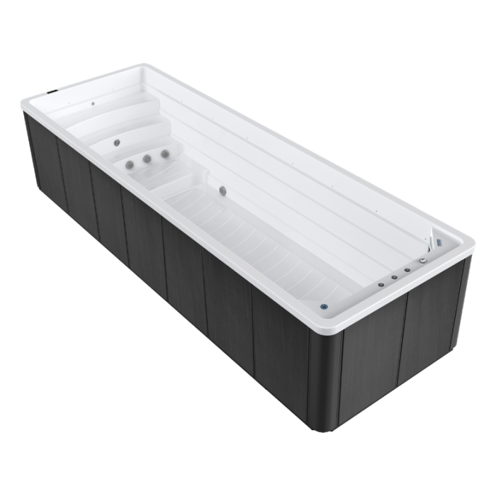 7 meter long swim spa with no seats, just swim jets